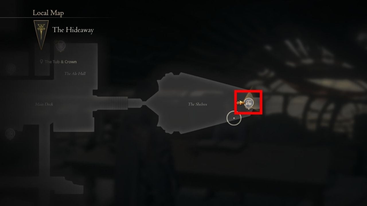 A red box outlining Harpocrates' location in The hideaway in Final Fantasy 16