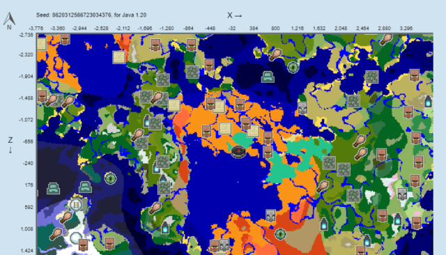 A map of a seed featuring a floating village.