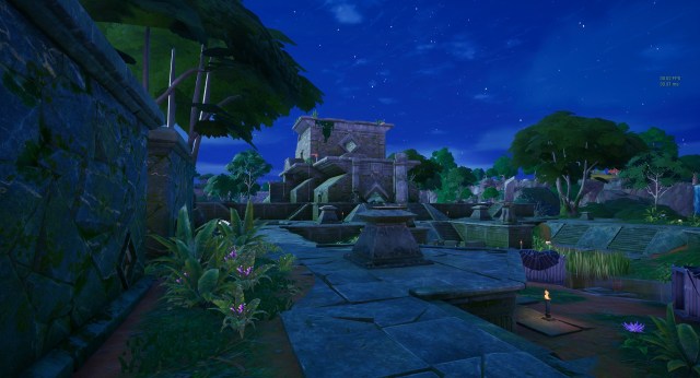 Fortnite's Rumble Ruins POI. A temple in the middle of a jungle.