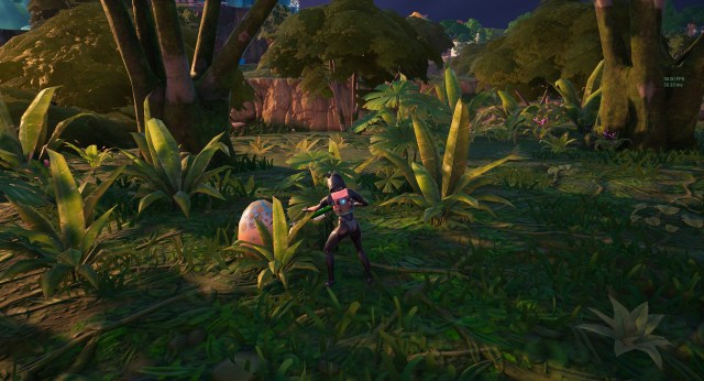 Fortnite character hatching a raptor egg.