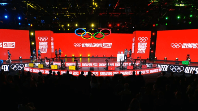 Singapore's venue for 2023 Esports Olympic Series with a central stage.
