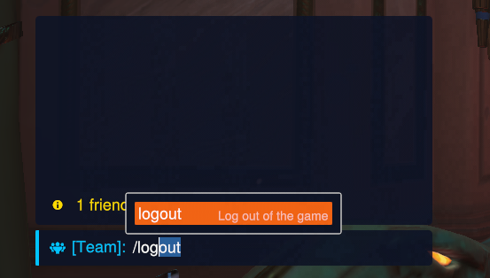 Overwatch 2 screenshot showing the /logout command.