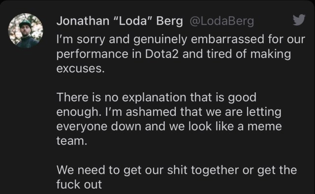 A screenshot of Loda's deleted tweet