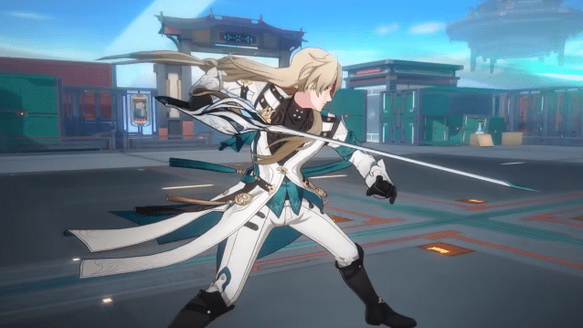 Luocha lunging forward with a sword in battle.