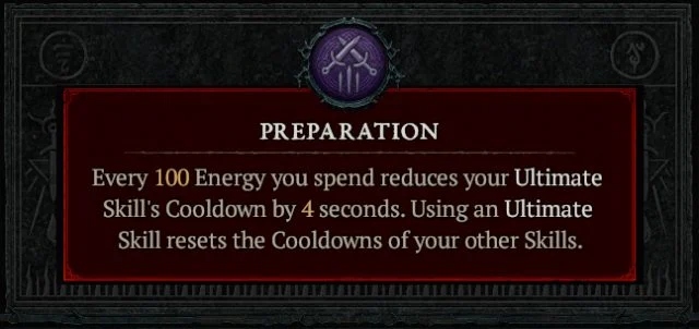The Preparation Rogue specialization in Diablo 4, which reads: