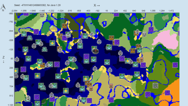 An overall map of seed -4701114812458603382 in Minecraft.