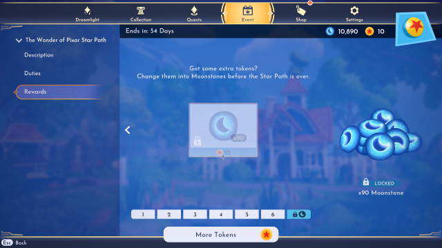 The last page of the active Star Path where players can spend 10 Tokens to obtain 90 Moonstones as many times as they wish after completing the rest of the Star Path.