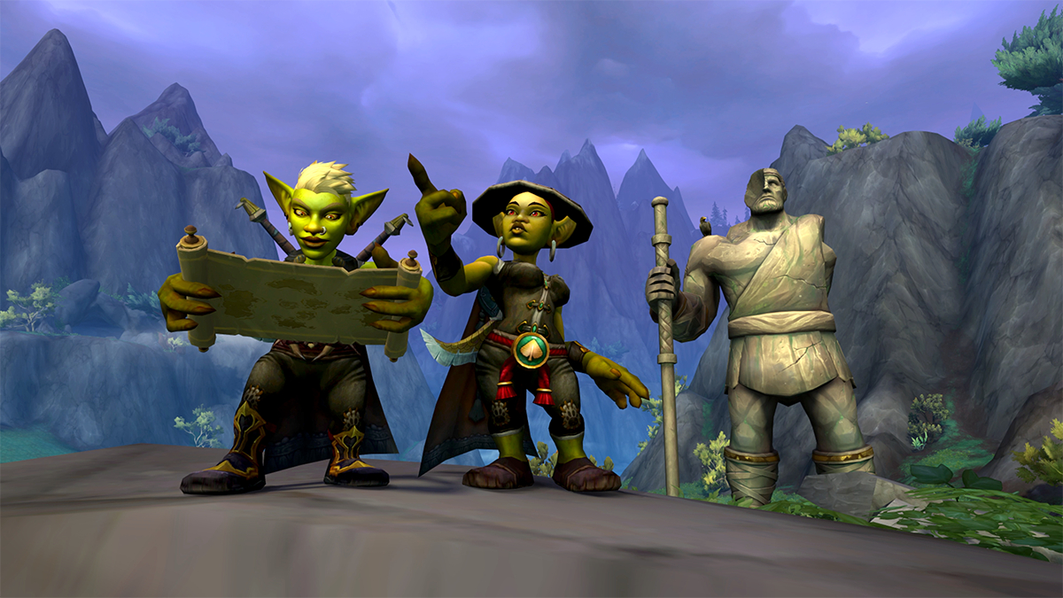 Two Goblin WoW characters in WoW Dragonflight.