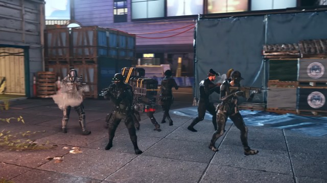 A squad of faction troopers guard a robotic delivery package in XDefiant.