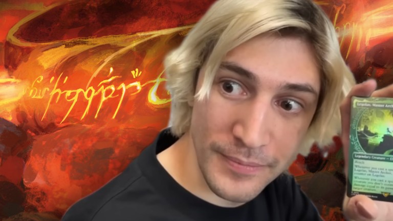 XQc holding Magic the Gathering card