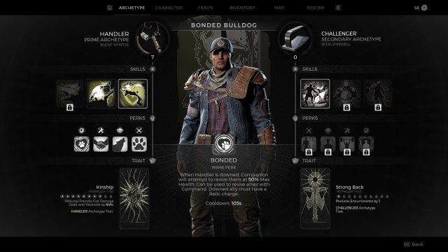 A screenshot of the Remnant 2 character menu showing the Handler as a Prime Archetype and the Challenger as a Secondary Archetype.