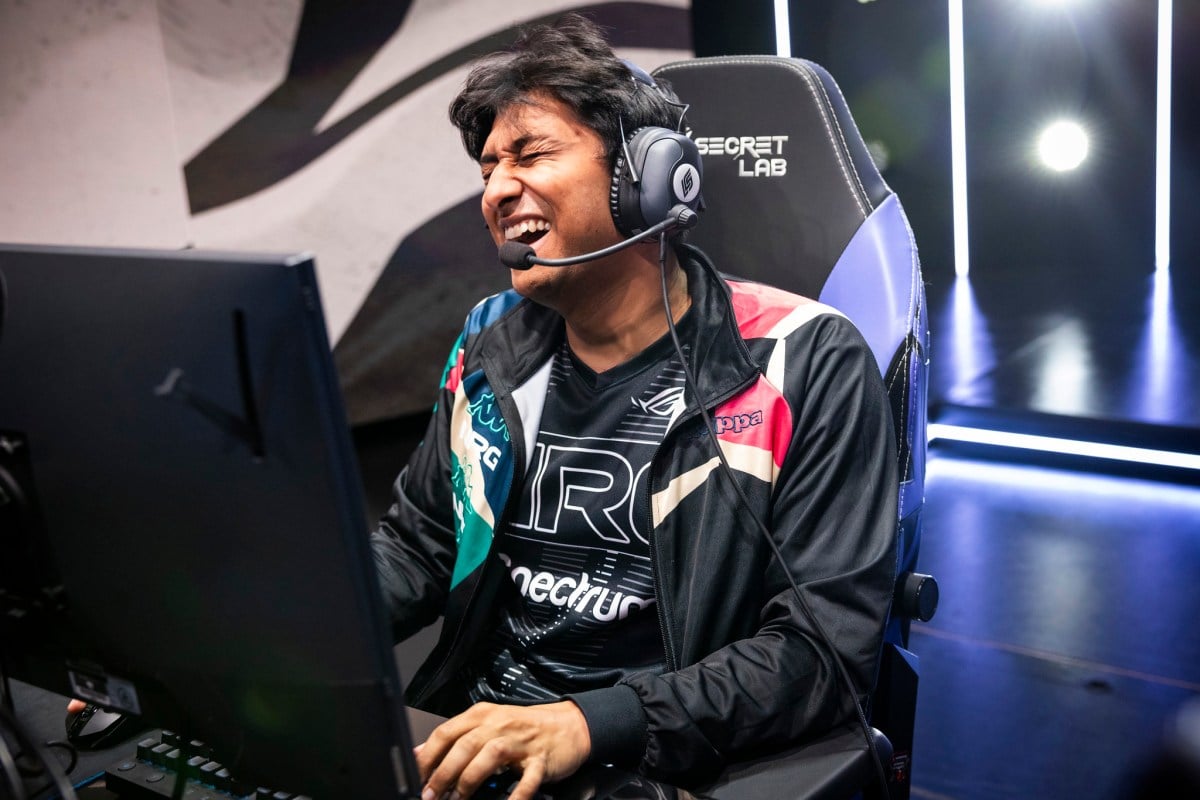 NRG's top laner Dhokla laughs following a play in their game against Team Liquid.