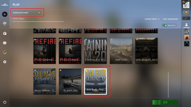 Workshop map selection in CS:GO's menu.