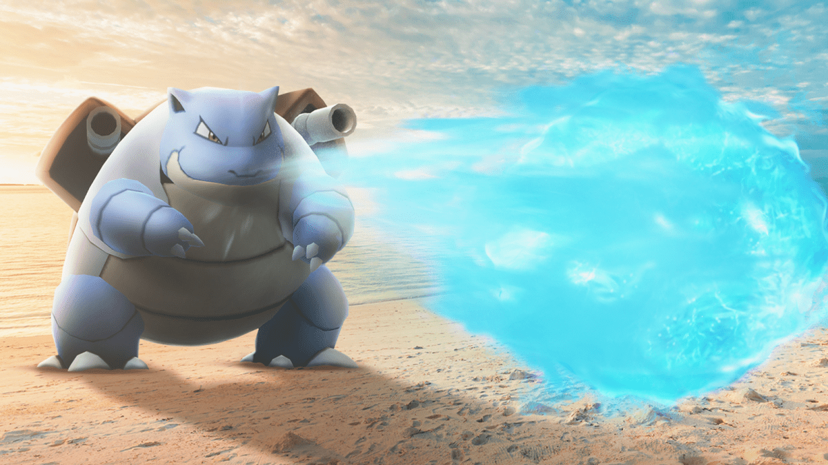 Blastoise firing a Hydro Cannon.