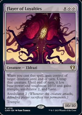 Image of Eldrazi attacking through Flayer of Loyalties Commander Masters Eldrazi Precon deck