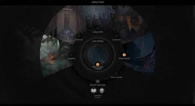 The world-selection screen from Remnant 2 showing all the worlds players can travel to