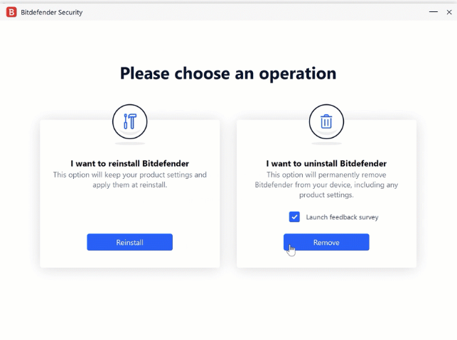 Screenshot of 'I want to uninstall Bitdefender'