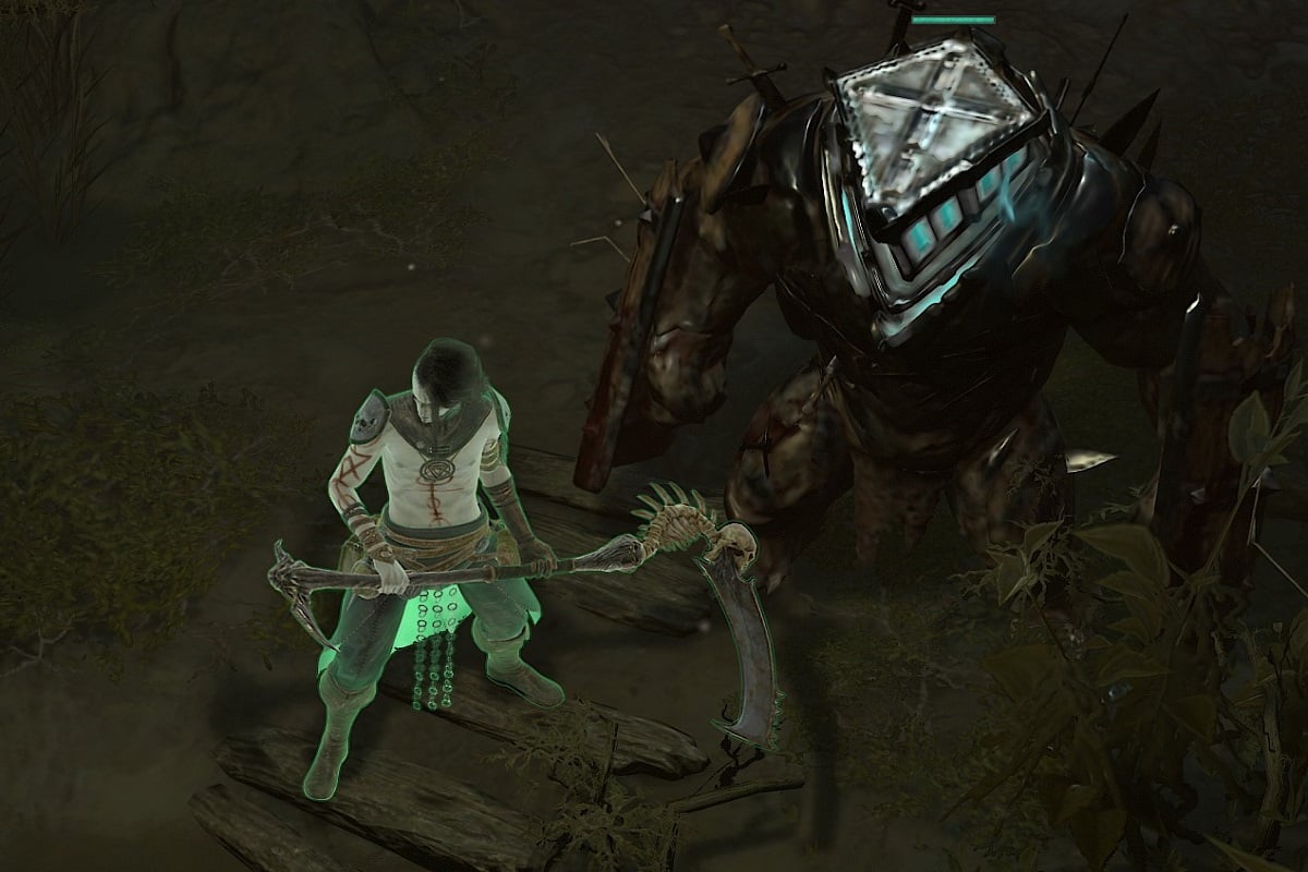 An image of the Necromancer standing by his Iron Golem in Diablo 4.