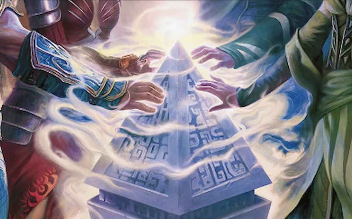 Image of planeswalkers hands on a beacon throghMTG Gatewatch Beacon Commander Masters Planeswalker Party Precon deck