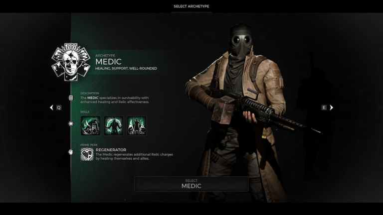 A screenshot of the Medic Class in Remnant 2.