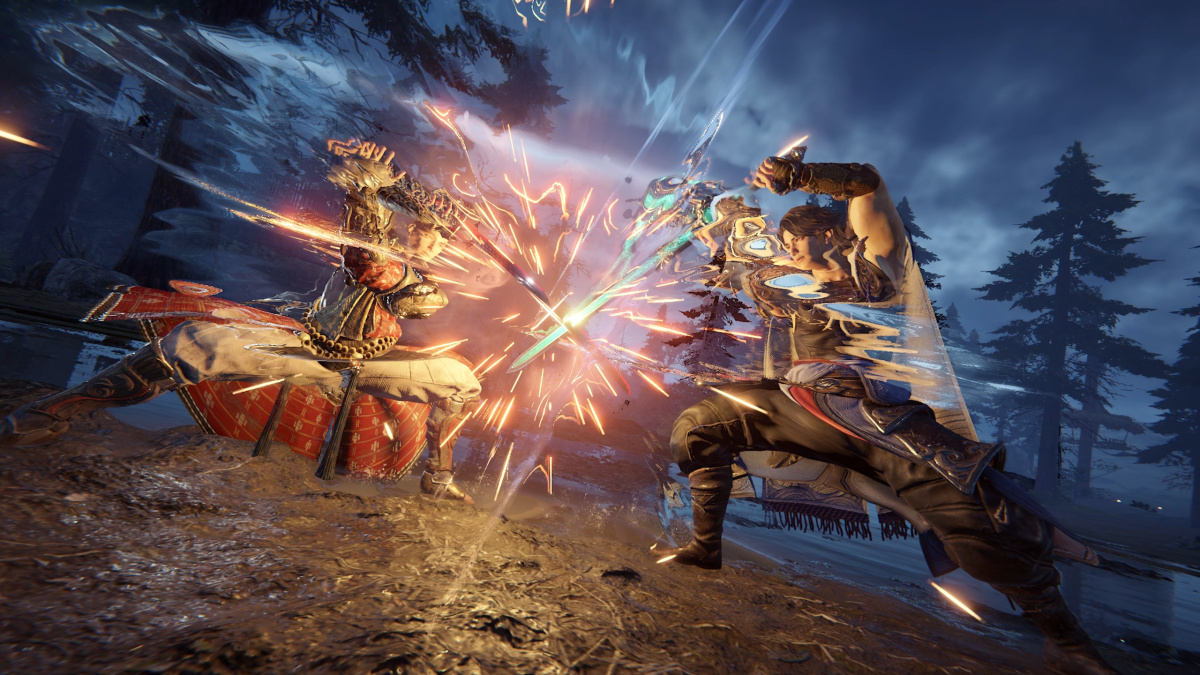 Two players clashing blades in Naraka: Bladepoint.