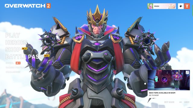 Overwatch 2 main menu screen with sigma sporting his battle pass skin