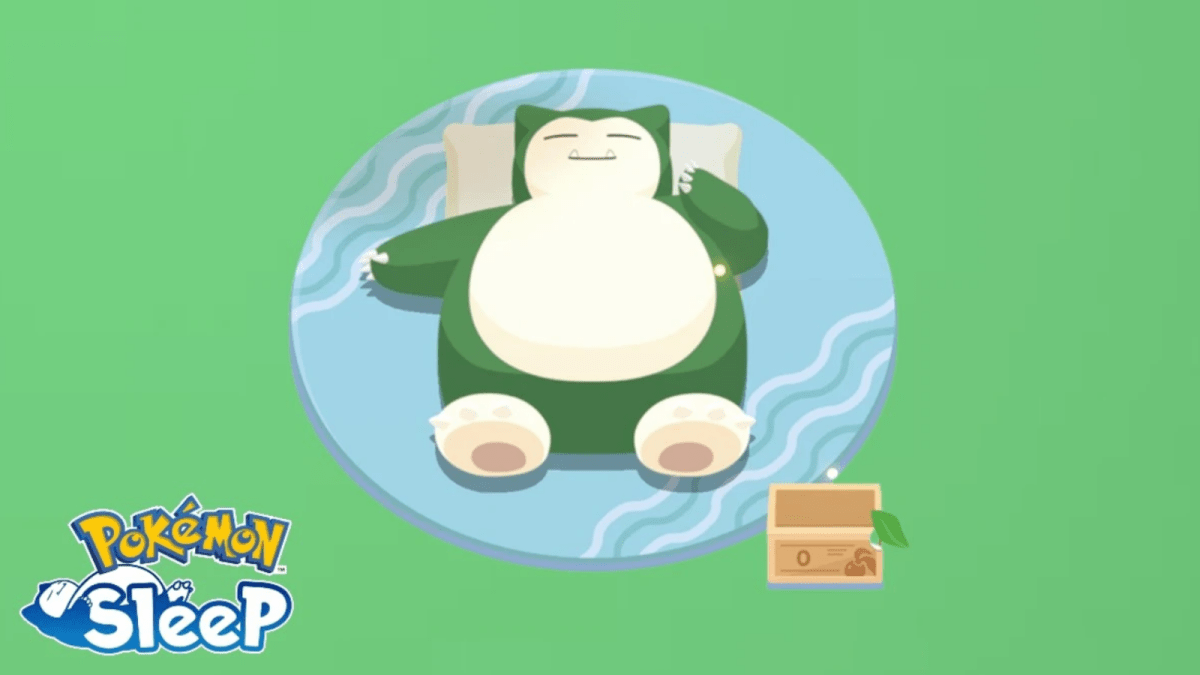 A green Snorlax sleeping in Pokémon Sleep.