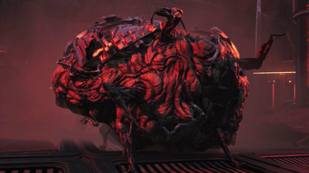 The Abomination boss in Remnant 2, with weak points hidden behind metal plates on its body.