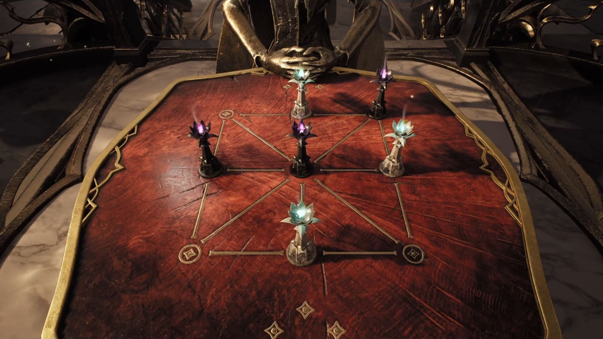 The first-person view of the Postulant's puzzle minigame in Remnant 2.