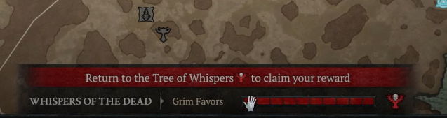 Image of the map of Diablo 4, showing the Tree of Whispers meter at the bottom of the screen. 