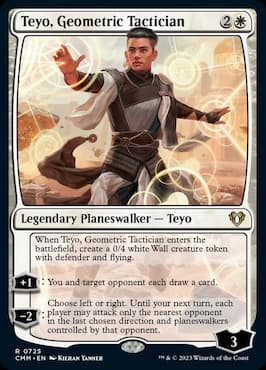 Image of planeswalker Teyo casting shield spells through Teyo, Geometric Tactician CMM Planeswalker Party Precon card