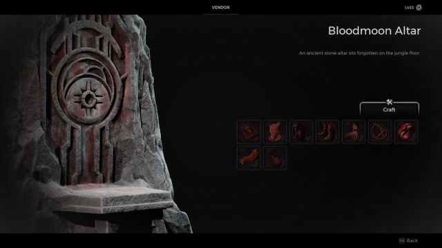 The Bloodmoon Altar screen and its wares in Remnant 2
