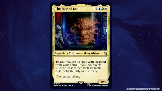 Image of alien head in giant jar through Doctor Who MTG Commander set