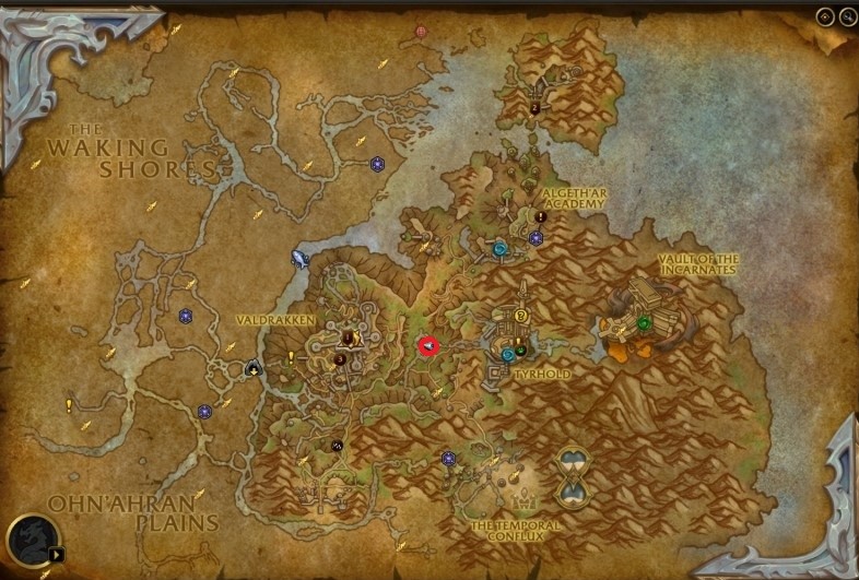 A screenshot of Thaldraszus and Tyrhold Reservoir in the Dragon Isles.