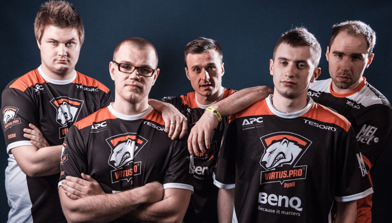 The Virtus Pro 2014 EMS One lineup, wearing the iconic orange and black jerseys in CS:GO.