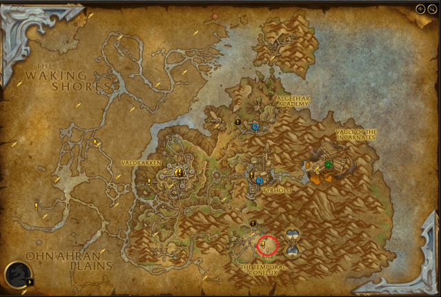 Map of Thaldraszus showing the exact location of the Dawn of the Infinite entrance
