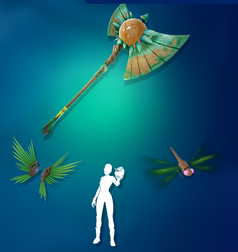 Fortnite's Summer Escape rewards, including a Pickaxe, Back Bling, Glider, and emote. 