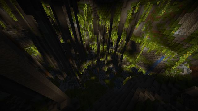 A massive lush cave in Minecraft.