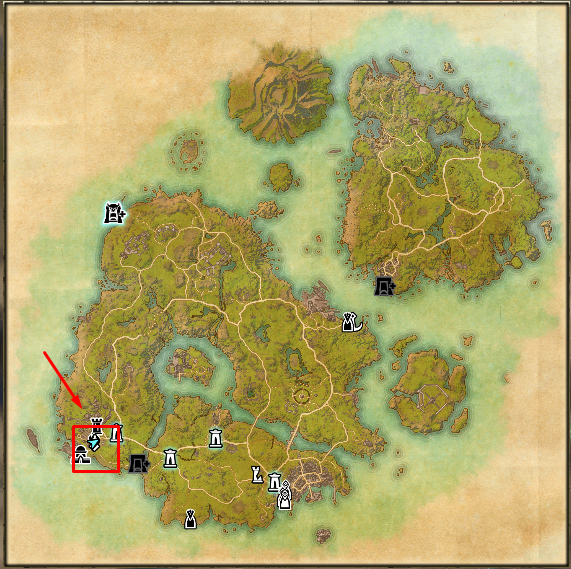 The High Isle map in ESO showing readers where they can find Isobel.