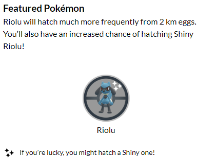 Text and image showing Riolu Hatch Day event's rewards