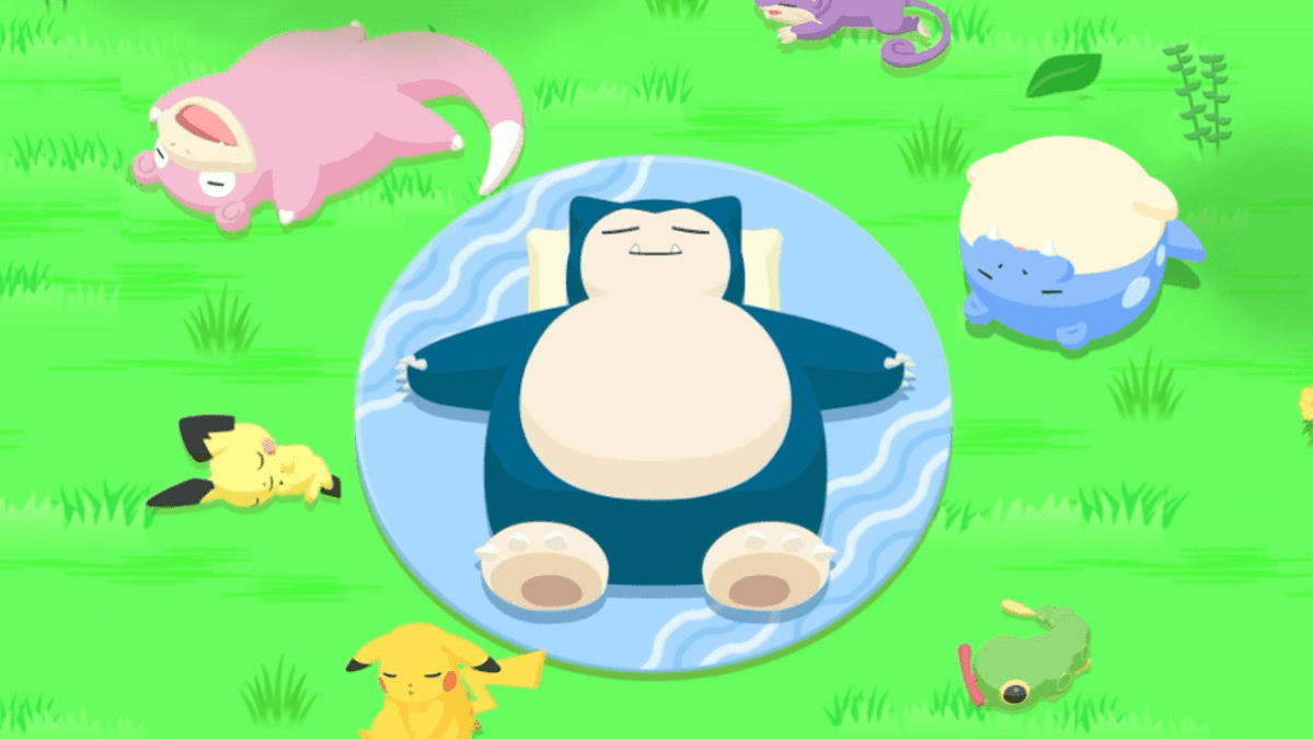 Tired Pokémon Sleep around a Snorlax,