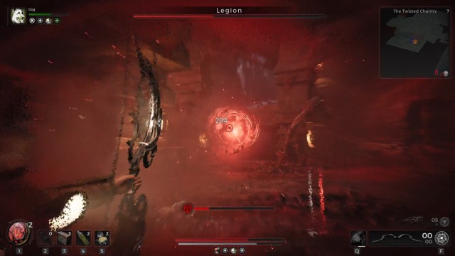 A player aims their bow at a glowing red eye in Remnant 2.