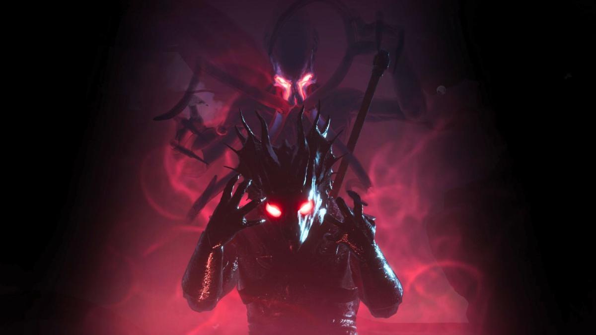 A dragon with glowing eyes holding its head in pain in Baldur's Gate 3