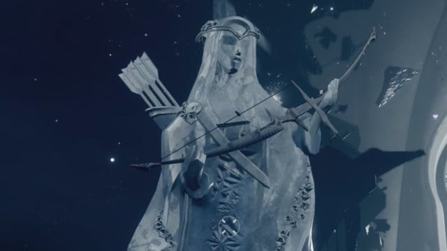 A statue of a character holding the Wish-Ender bow in Destiny 2.