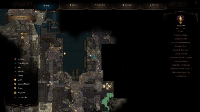 A screenshot of the map in Baldur's Gate 3 showing the location of a locked door.