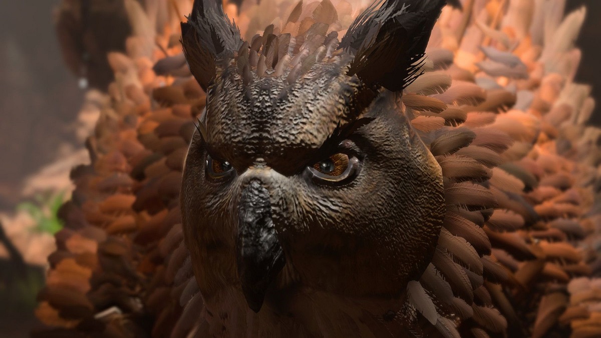 An image of an owlbear staring down the player character in their cave in Baldur's Gate 3.