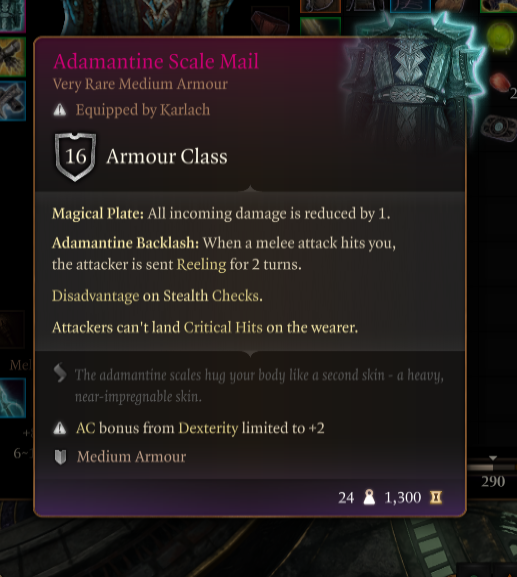 Displays item stats for Adamantine Scale Mail.
