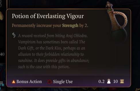 The potion of everlasting vigour in bg3.