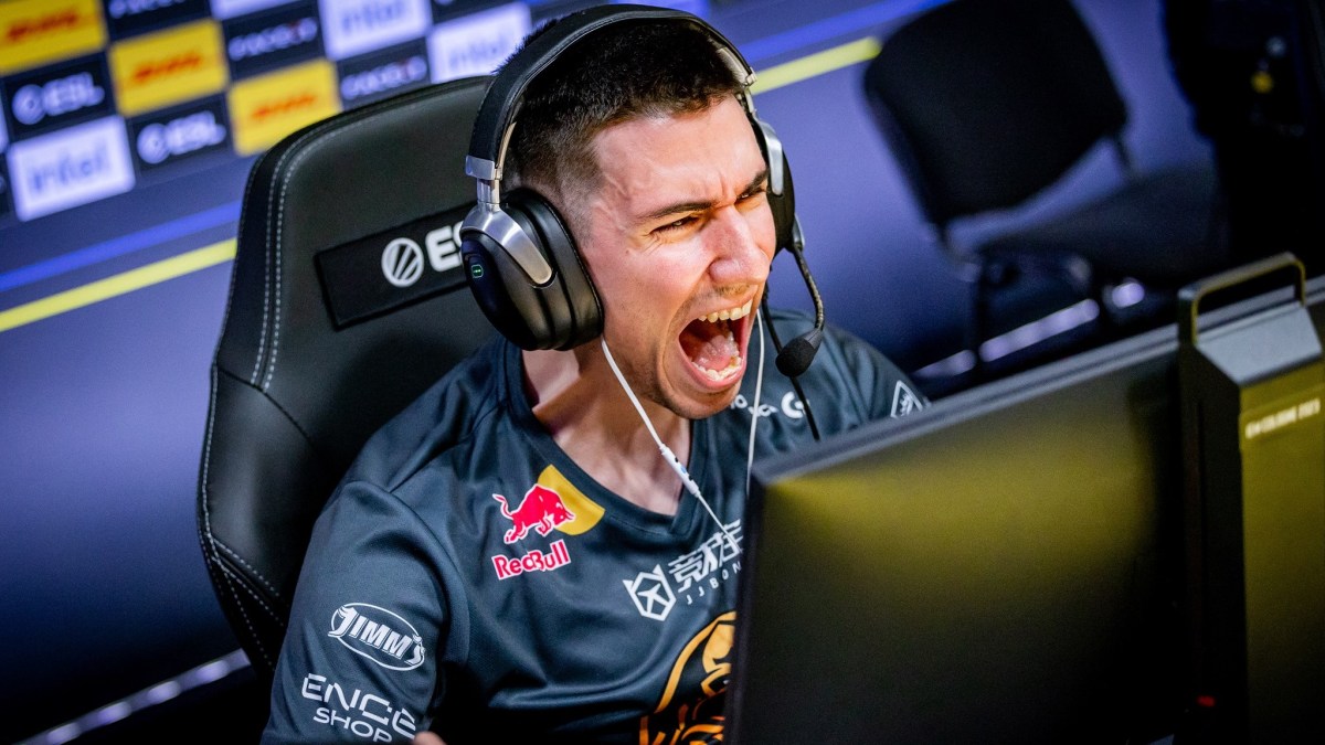 Photo of ENCE's CS:GO pro maden shouting at IEM Cologne 2023. He's a white young male with a buzzcut.