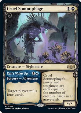 Image of nightmare creature through Cruel Somnophage WOE MTG set